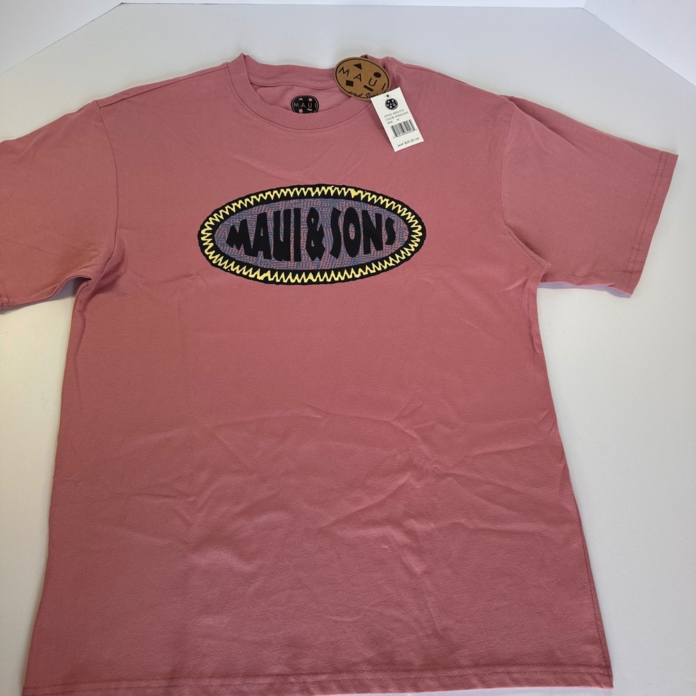 Maui and Sons T Shirt Mens M Foxglove Pink Graphic Tee‎ New MTS15737